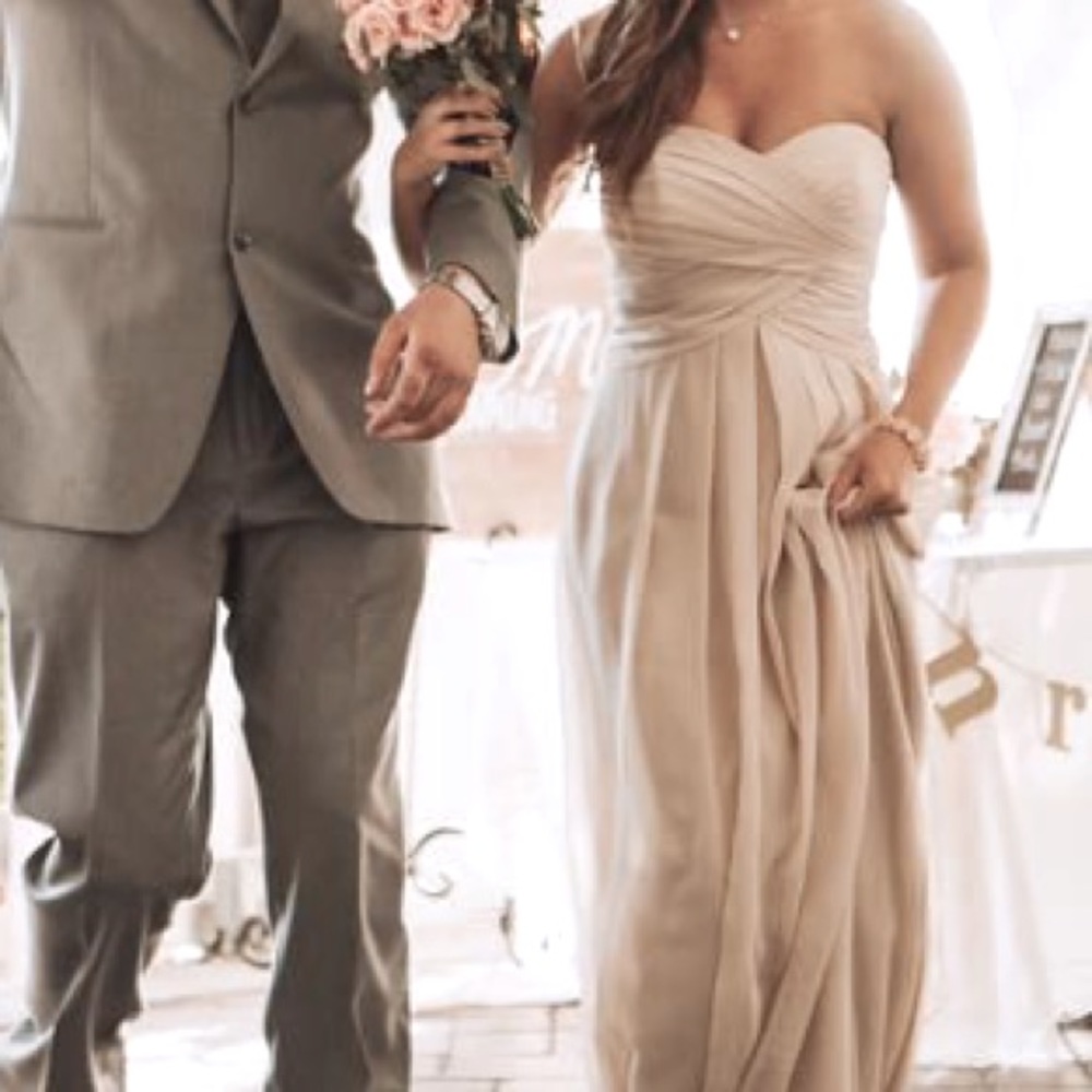 Strapless Crinkle Chiffon Dress in color Champagne/ Sand
(W10840)